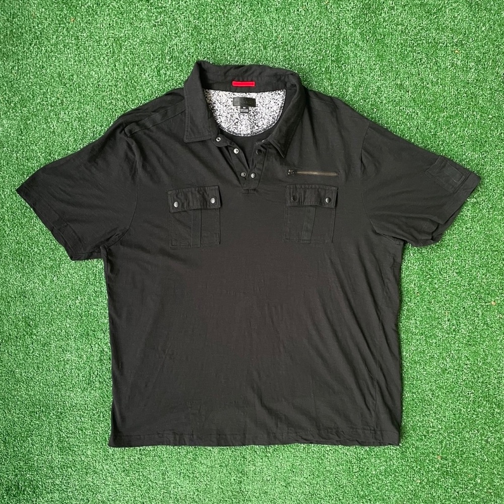 Men's Black Short-Sleeve Polo Shirt with Chest Pockets